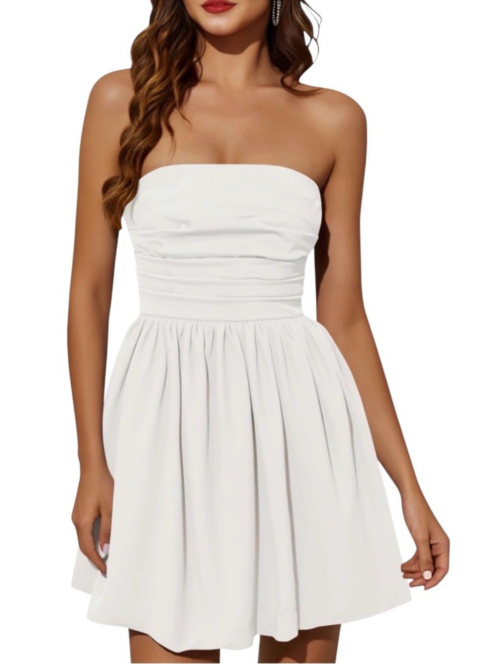 WENRINE Sleeveless Strapless Smocked A Lined Bubble Mini Small White Dress NWT